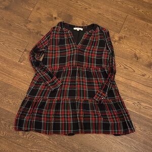 LOFT Black and Red Plaid Casual Dress
